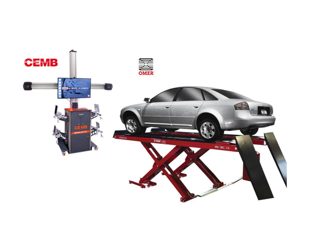 Cemb + Omer Alignment Package DWA3500 Wheel Alignment w/ FOX65CTSMX Scossir Lift and Dual 7,000 Lbs Bridge Jacks