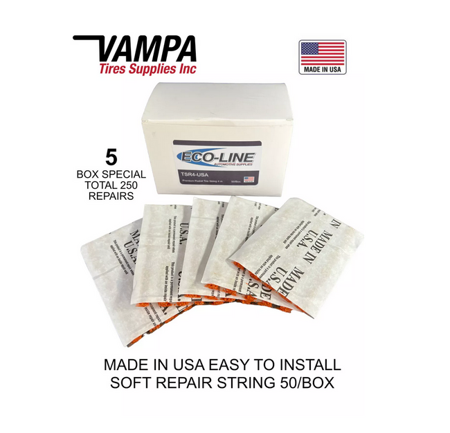 Eco-Line TSR4-USA 4 in. Fat Red Tire Repair String 5 Boxes (Special)