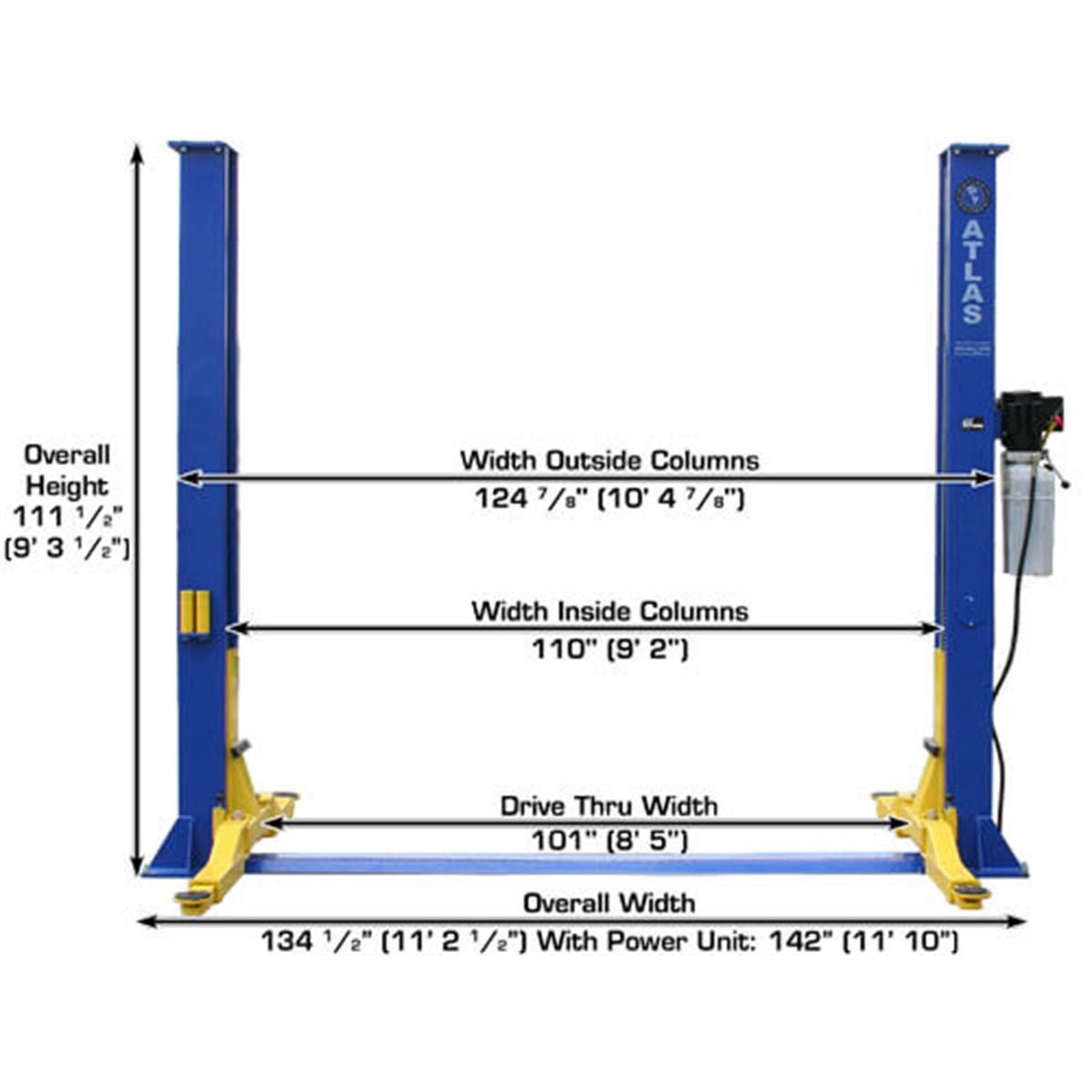 Atlas 9KBPX Baseplate 9,000 lb. Capacity 2-Post Lift